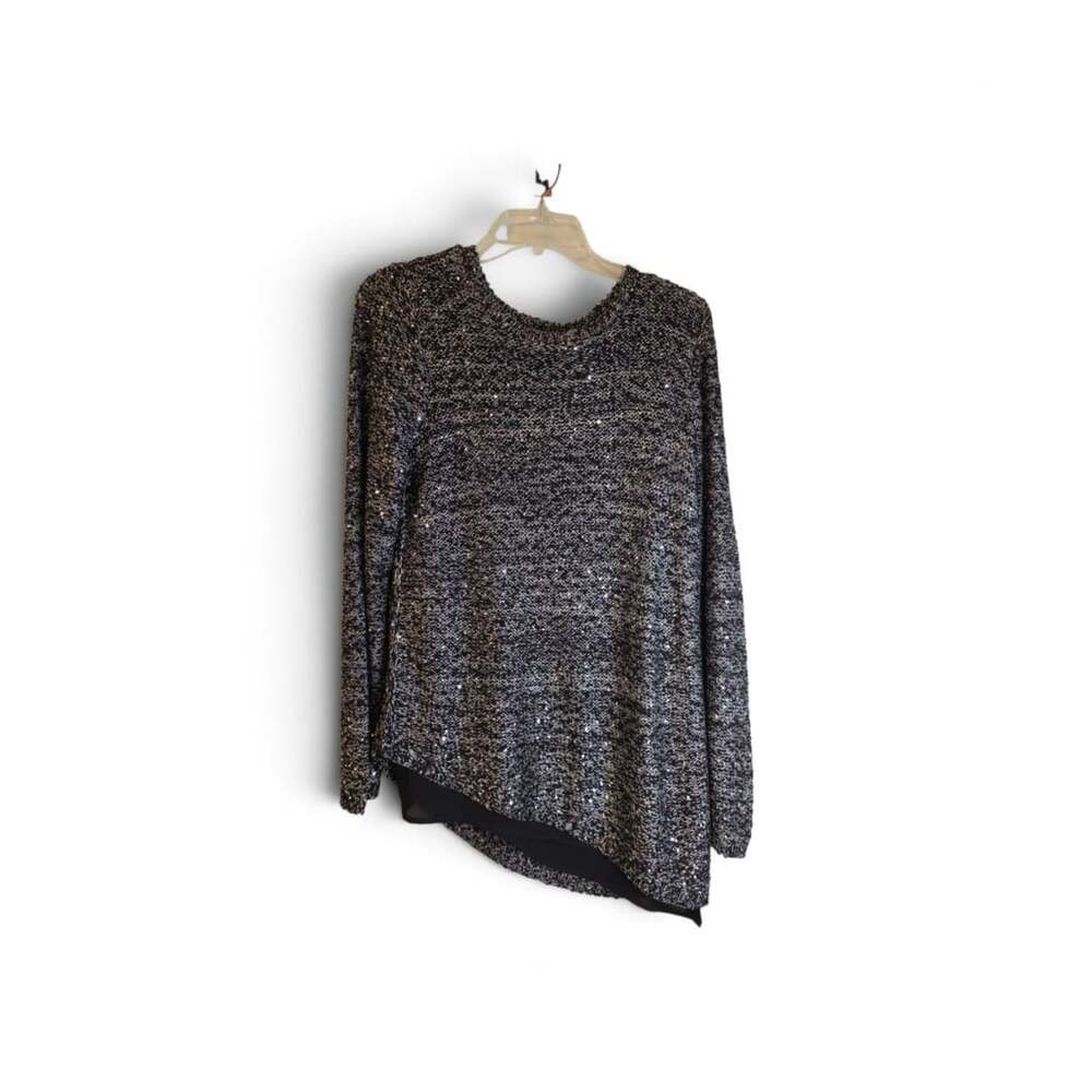 Apt. 9 Sequin Asymmetric Hem Sweater Size L Black Gray